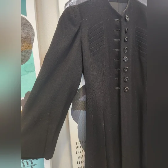 Vintage 1930s Union Made Princess Coat Black Wool Blend With Belt - Picture 4 of 13